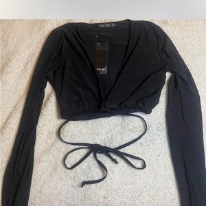 Black Long Sleeve Wrap Top